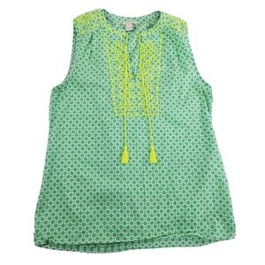 J. Crew Green Embroidered Top Women Size 0 Style F0595 Tassels